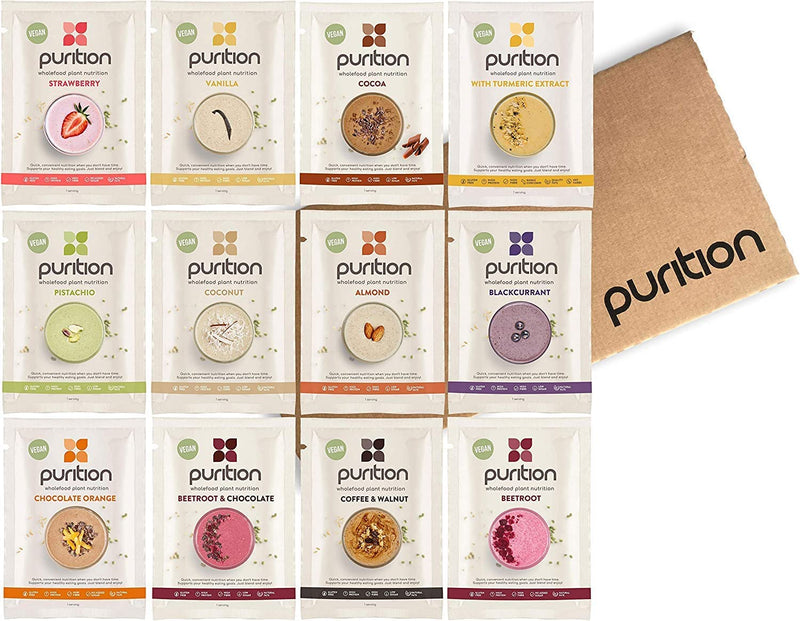 Purition Vegan Trial Box | Premium Dairy Free High Protein Powder for Keto Shakes and Smoothies with Only Natural Ingredients for Weight Loss | 12 x 40g sachets - BeesActive Australia