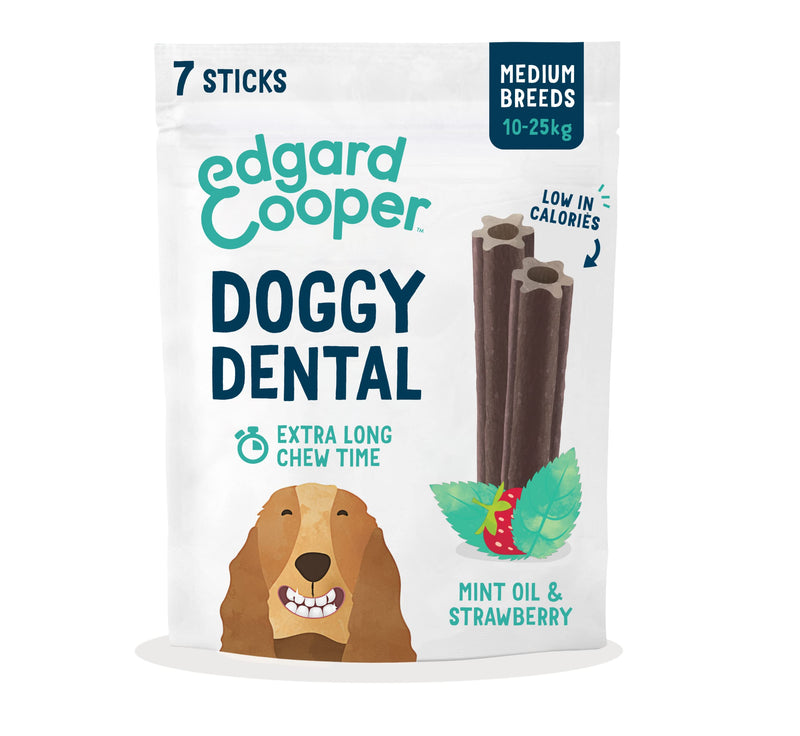 Edgard & Cooper Natural Medium Dog Dental Stick Treats 7 Chew Sticks Dental Hygiene Mint & Strawberry, One per Day, Low Calorie, Long Chewing Effectiveness, Fresh Breath Mint/Strawberry 1 count (Pack of 7)