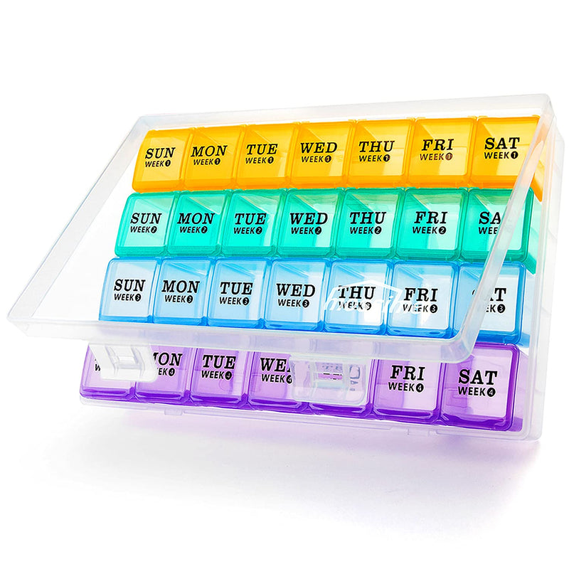 Mossime Large Monthly Pill Box Organiser 4 Week, Pill Boxes 7 Day 1 Times a Day Compartments Tablet Organiser Box 28 Day with Dust-Proof Case Vitamin Meds Supplement Container for Family Multicoloured - BeesActive Australia