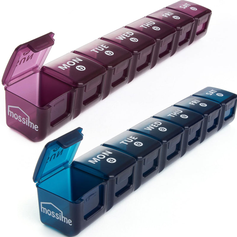 Large Pill Box Organiser, 2pack Weekly Travel Pill Organiser, Pill Boxes 7 Day 2 Times a Day Big Compartments Pill Case 14day XL Medication Tablet Dispenser for Fish Oil Vitamin Holder Supplement Blue-purple - BeesActive Australia