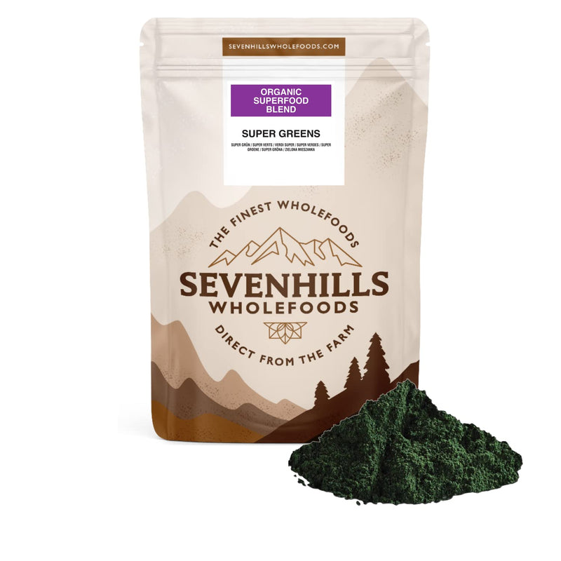 Sevenhills Wholefoods Super Greens Organic Superfood Blend 400g, with Spirulina, Chlorella, Wheatgrass & Barley Grass 400 g (Pack of 1) - BeesActive Australia