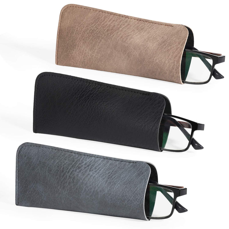 Hifot Leather Eyeglasses Case 3 Pack, PU Leather Soft Reading Glasses Pouch Spectacles Bag for Women Men Kids - BeesActive Australia
