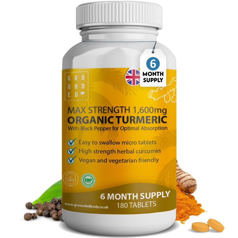 Pure Turmeric Tablets 1,600mg with Organic Black Pepper Extract | 6 Month Supply, 180 Tablets | High Strength Herbal Curcumin Complex Supplement | Natural Anti Inflammatory & Antioxidants | Vegan, UK - BeesActive Australia
