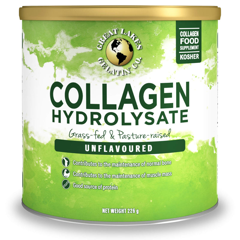 Great Lakes Gelatin Collagen Hydrolysate, Grass-Fed Bovine Hydrolysed Collagen Peptides Protein Powder Supplement, Unflavoured, 226g, Can - BeesActive Australia