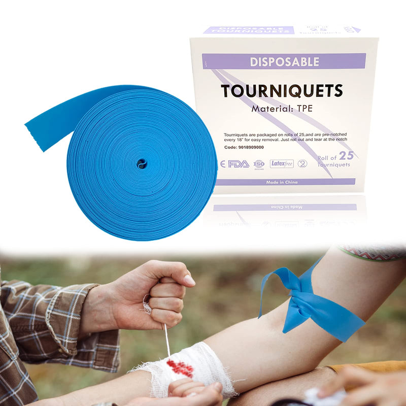 Outdoor Disposable Med Tourniquet - First Aid Survival Emergency Supplies, TPE, Latex Free, 18" Long, 25 Pcs/Roll - BeesActive Australia
