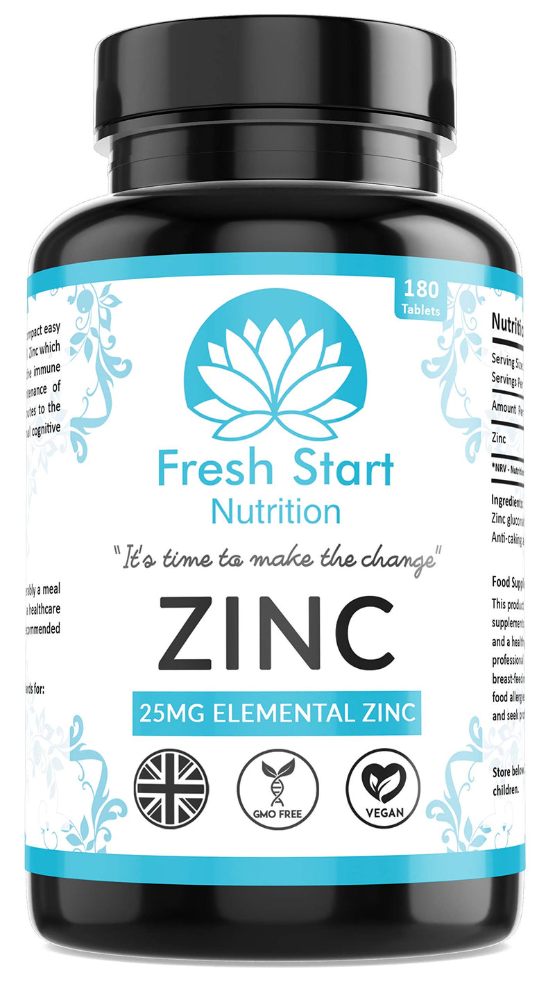 Zinc Tablets 25mg � Zinc Tablets High Strength for Maintenance of Normal Immune System, Hair, Skin, Nails & Bones Zinc Supplements - 180 Vegan Tablets � Made in The UK by Fresh Start Nutrition - BeesActive Australia