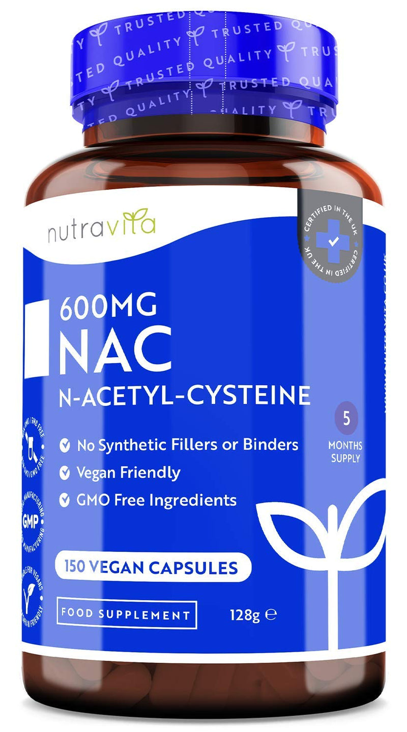 NAC N-Acetyl-Cysteine 600mg – 150 Vegan Capsules – 5 Months Supply of NAC Supplement – High Bioavailability and No Fillers or Binders - N Acetyl Cysteine Amino Acid – Made in The UK by Nutravita - BeesActive Australia