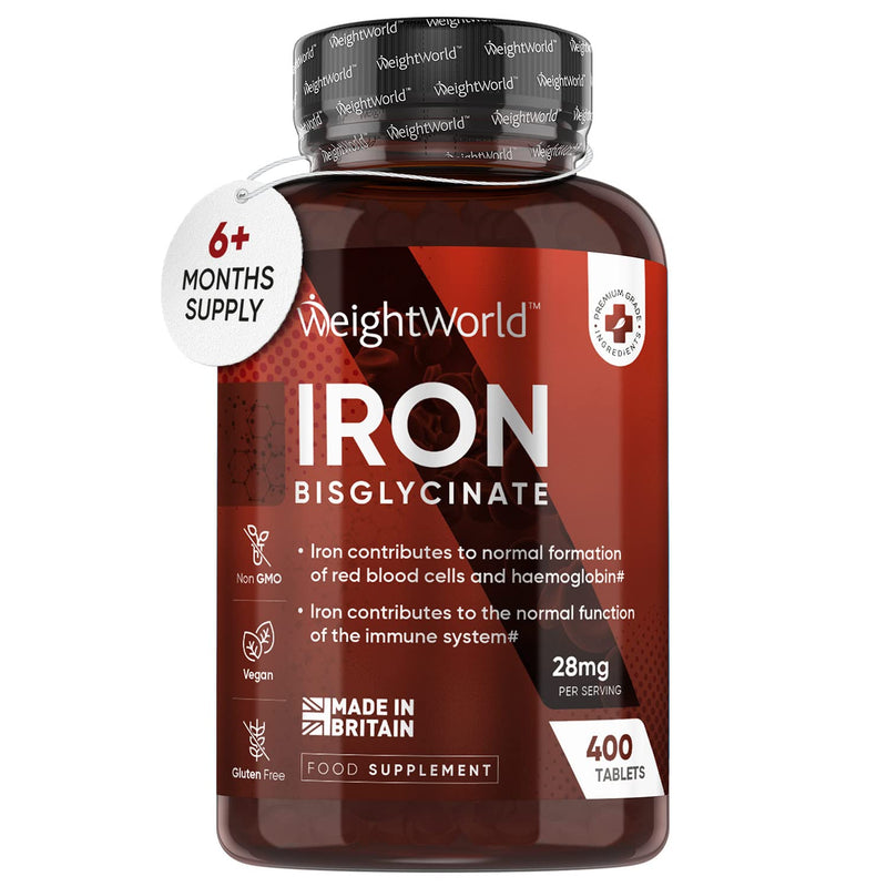 Gentle Iron Tablets High Strength 28mg - 400 Tablets (6+ Months Supply) - Vegan Iron Bisglycinate - Energy Tablets for Tiredness and Fatigue - High Absorption Iron Supplements for Women and Men - BeesActive Australia