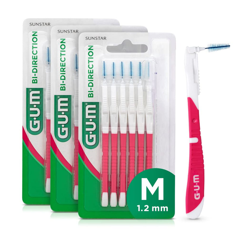 GUM BI-Direction Dual Position Interdental Brushes | Antibacterial Bristles | 90-Degree Positioning | Teeth Cleaning and Plaque Removal | 3 x 6 Pieces (ISO Size 4, 1.2mm) ISO Size 3, 1.2mm [18 units] - BeesActive Australia