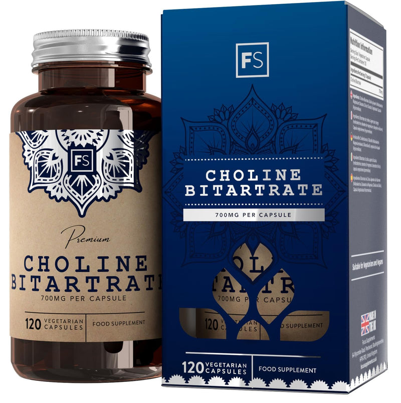 FS Choline Bitartrate | 120 Choline Capsules - High Strength 700mg Choline Bitartrate per Serving | Nootropics Choline Supplement | Non-GMO, Gluten & Allergen Free | Manufactured in the UK - BeesActive Australia