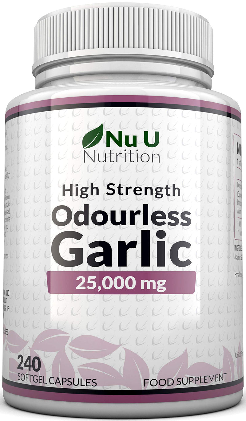 Garlic Capsules Odourless 25,000mg, 240 Softgel Capsules High Strength Garlic Supplement, 8 Month Supply - Deodourised Premium Garlic Oil Extract from Allium Sativum, Provides 6mg of Allicin - BeesActive Australia