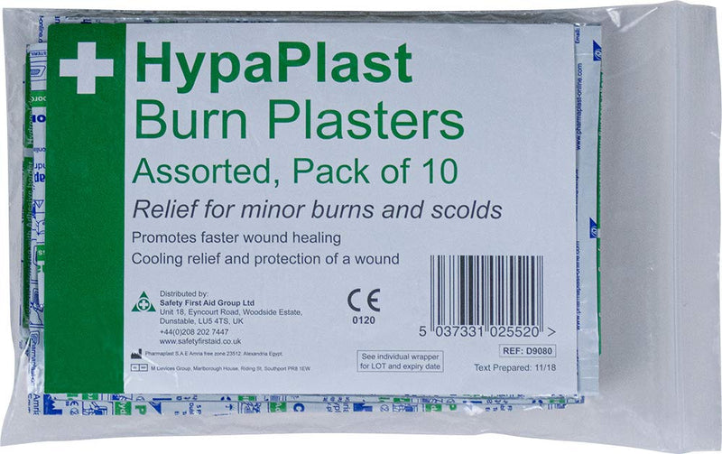 HypaPlast Burn Plasters Sterile Hypoallergenic, Pack of 10 (Assorted),Packaging may vary Single - BeesActive Australia