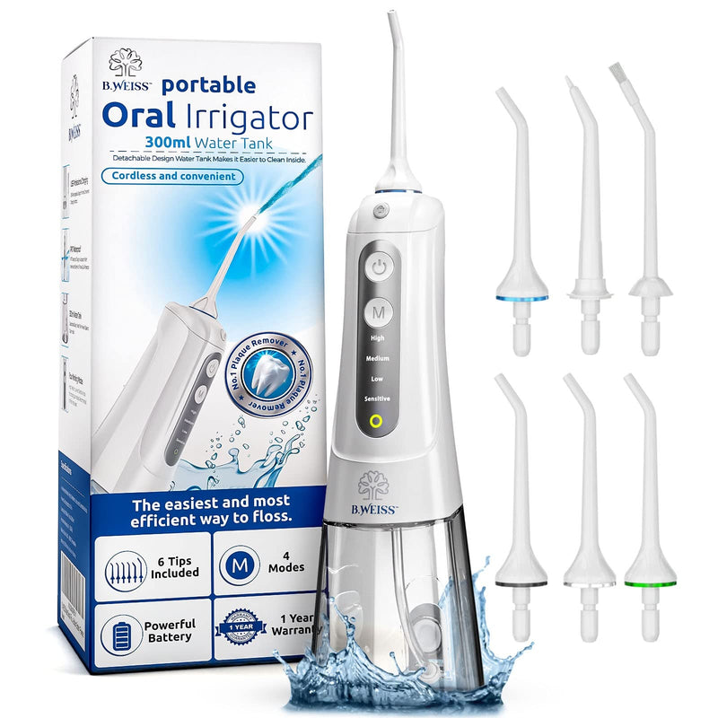 Water Dental Pick for Teeth: High-Power Cordless Water Flosser, Oral Irrigator, Water Jet for Plaque Removal, IPX7 Waterproof, Rechargeable, 4 Teeth Cleaning Modes with Sensitive Mode for Gentle Gums White - BeesActive Australia