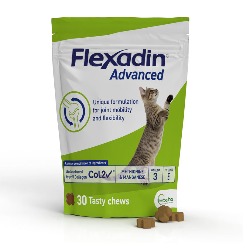 Flexadin Advanced Joint Care Supplement for Cats containing Undenatured Type II Collagen, Manganese, Methionine, Omega 3 & Vitamin E | 30 chews