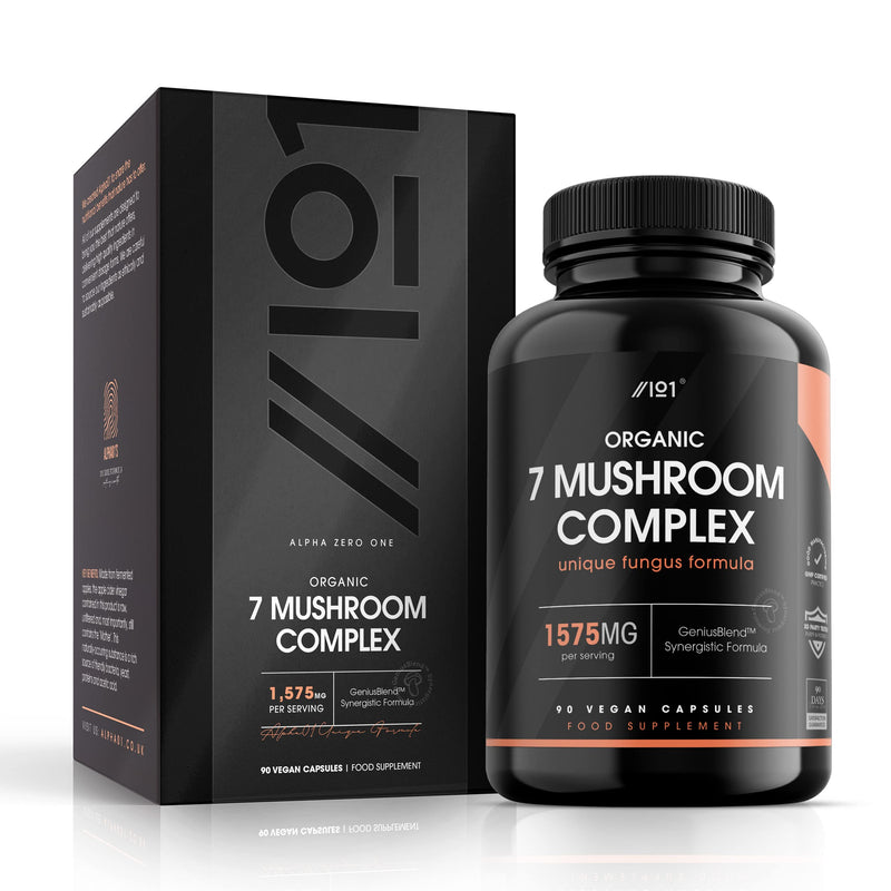 Organic Mushroom Complex 1575mg | Reishi, Cordyceps, Lion's Mane, White Fungus, Maitake, Shitake & Chaga | Non-GMO, Halal. 90 Vegan Capsules 1 - BeesActive Australia
