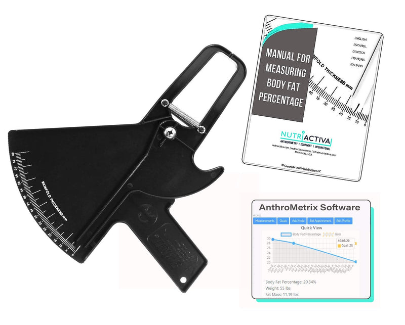 Slim Guide Skinfold Caliper with Body Fat Software and Multilingual Manual (Black) - BeesActive Australia