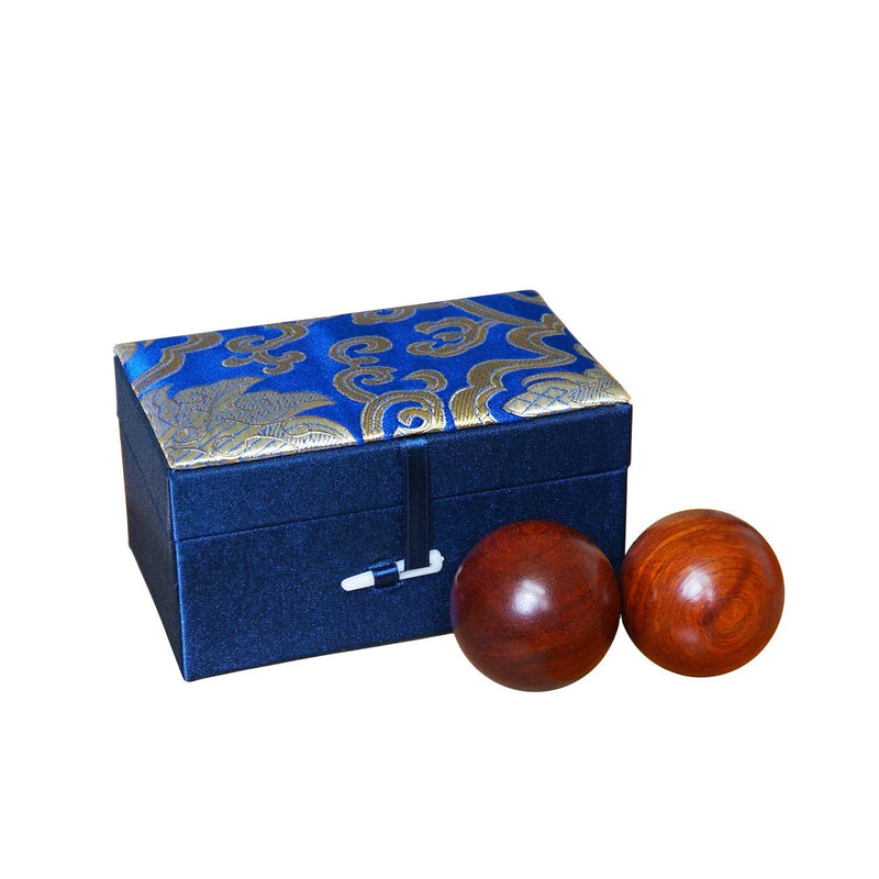 Qi Gong Rosewood Balls Baoding Balls with Brocade Box Chinese Exercise Stress Medicine Balls for Relaxation Meditation Navy Blue - BeesActive Australia