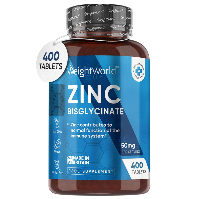 High Strength Zinc Tablets 50mg � 400 Vegan Zinc Bisglycinate Tablets 6+ Months Supply � High Absorption Zinc Supplements for Skin, Hair and Nail - Immunity Supplements for Men & Women - BeesActive Australia