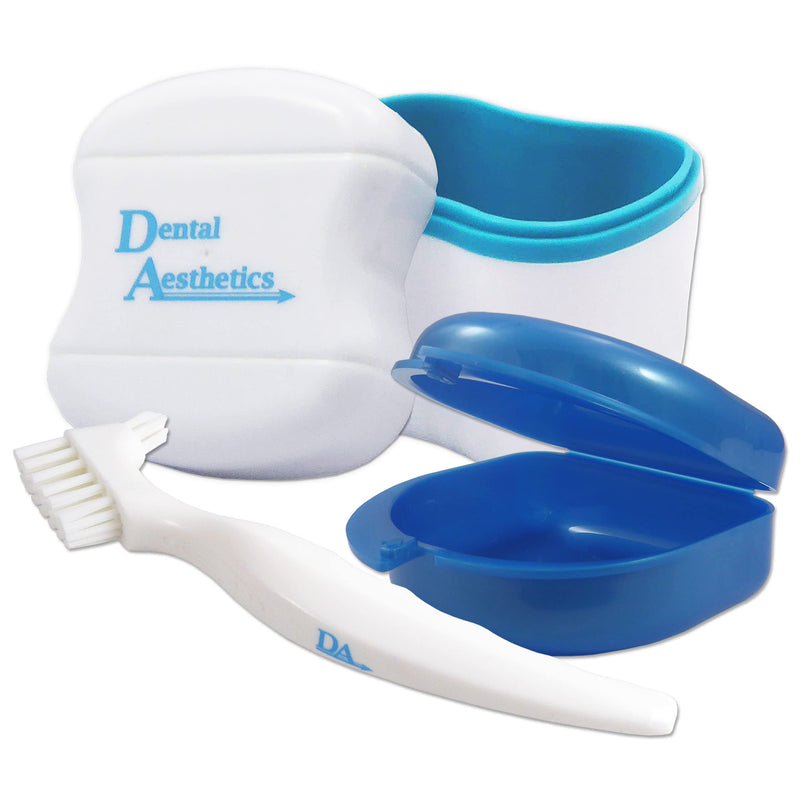 Dental Bath, Retainer Case and Brush ~ Storage Case and Container for Soaking and Cleaning Ortho Retainers (Blue Bath, Blue Case) Blue Bath, Blue Case - BeesActive Australia