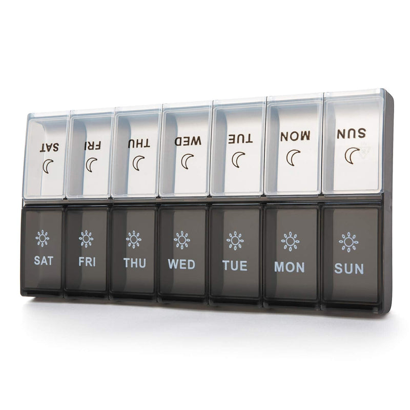Daily Pill Boxes 7 Day 2 Times a Day, Weekly Pill Organiser am pm, Large Medicine Storage Box 14 Compartments, Tablet case for Vitamin Medication, Pill Dispenser dosset Box for Fish Oil & Supplement Black-white - BeesActive Australia