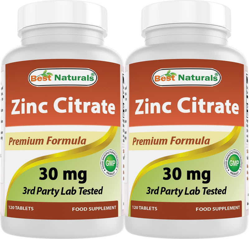 Best Naturals Zinc 30mg Supplements (as Zinc Citrate) - zinc Vitamins for Adults Immune Support - 120 Tablets (120 Count (Pack of 2)) - BeesActive Australia