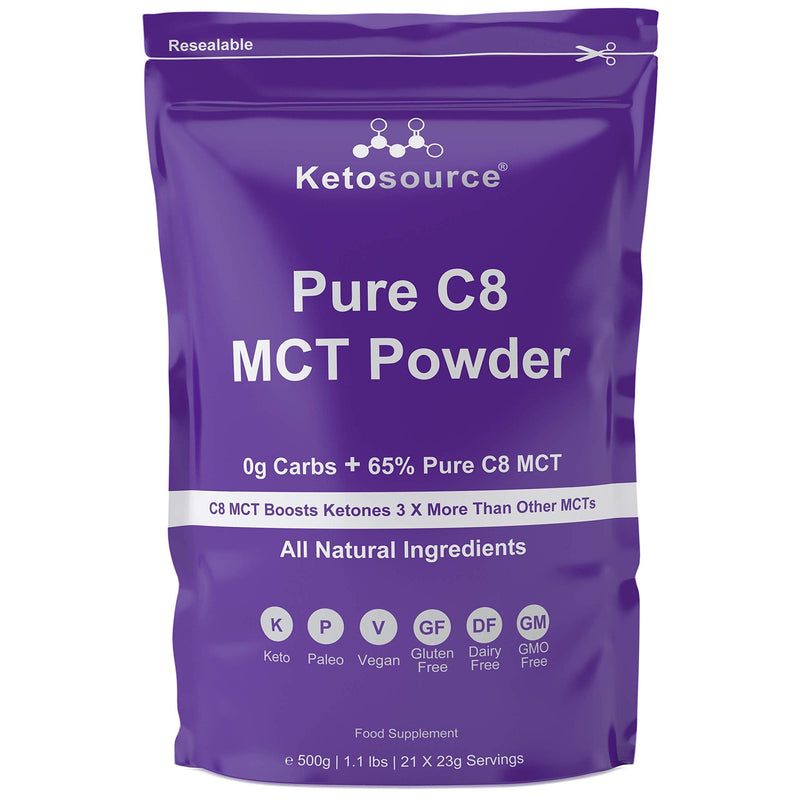 Pure C8 MCT Powder 500g | 4X Ketone Boost Versus Other MCTs | Zero Carbs | Mixes Easily | Use as Keto Creamer in Coffee | Vegan Safe & Gluten Free | No Dodgy Ingredients | Unflavoured 500 g (Pack of 1) - BeesActive Australia