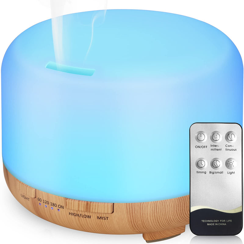 Hianjoo Essential Oil Diffuser 450ml, Electric Aroma Ultrasonic Aromatherapy Fragrant Oil Vaporizer Humidifier, Purifies The Air, Timer and Auto-Off Safety Switch, 7 LED Light Colors (Light Brown) Light Brown - BeesActive Australia