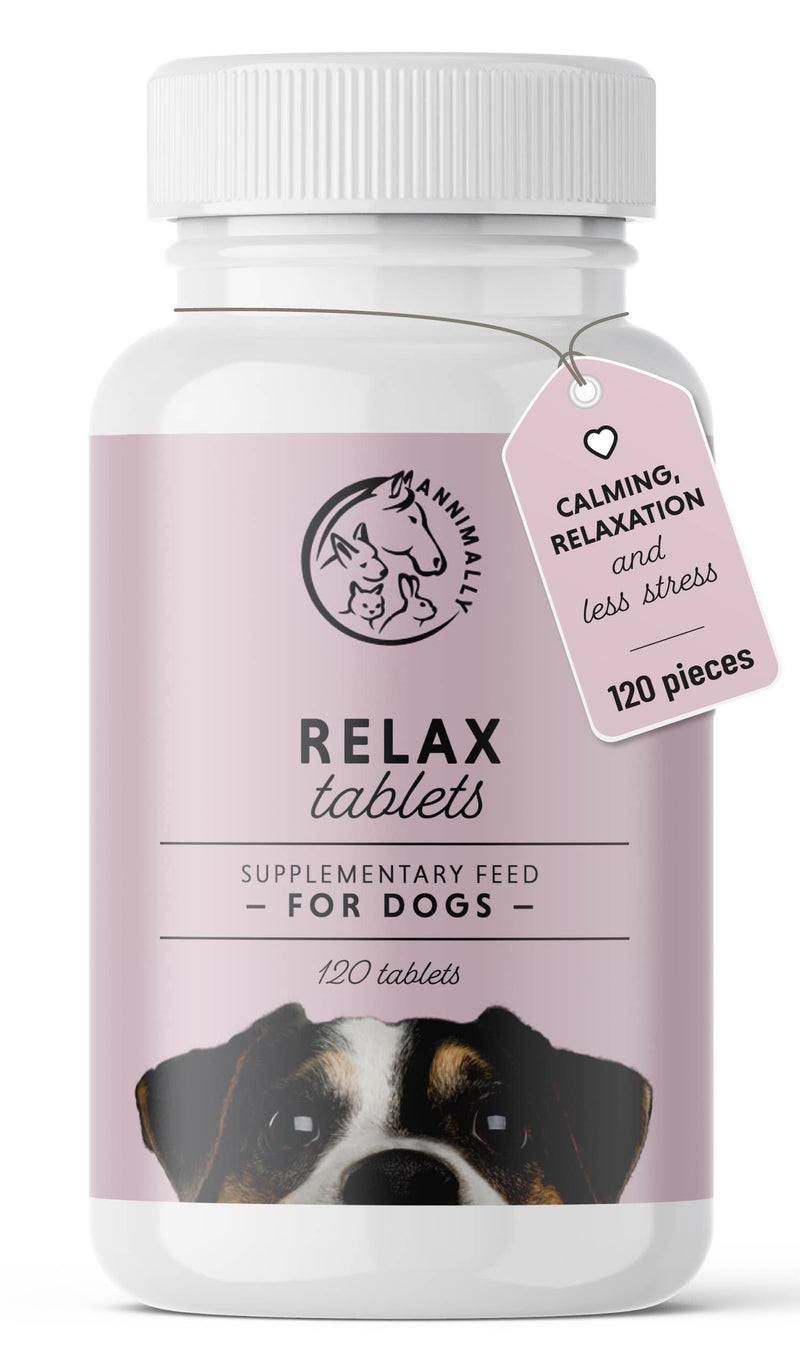 Annimally Relax Tablets for Dogs 120 pcs. - Daily Supplement with St John’s Wort, Valerian Root, L-Tryptophan & Vitamins, Made in Germany 120 Tablets for Small Dogs