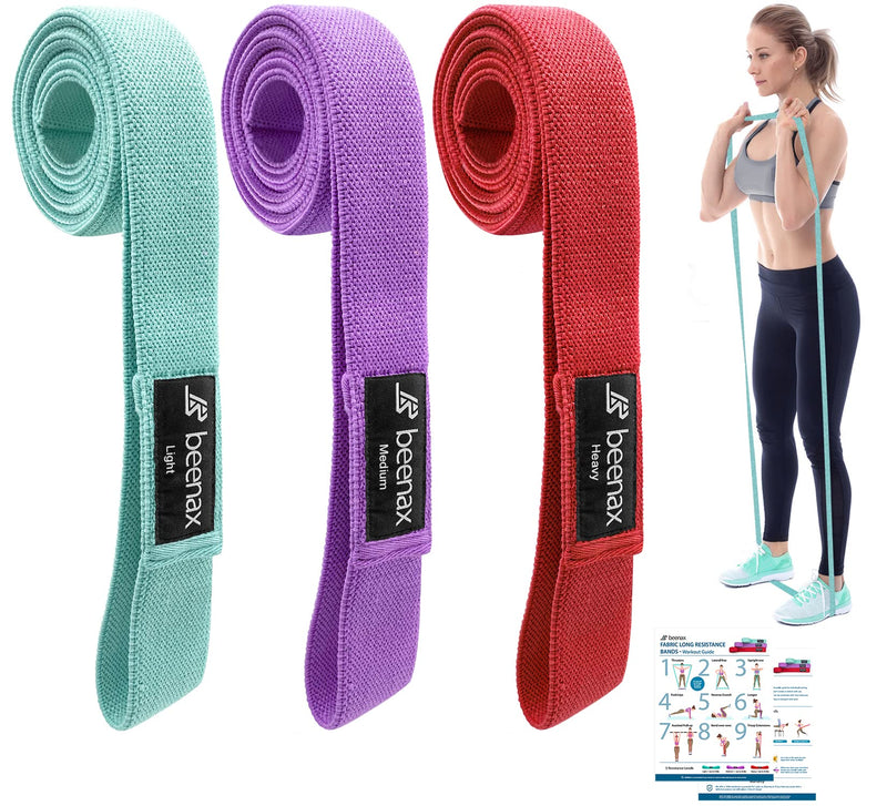 Beenax Long Resistance Bands (Set of 3), Fabric Exercise Bands for Women, Cloth Loop Bands with 3 Resistance Levels for Full Body Workout, Stretching, Fitness, Assisted Pull Up and Strength Training Red, Purple, Cyan - BeesActive Australia