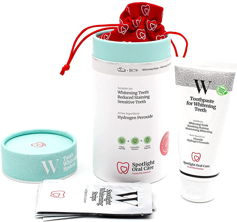 Spotlight Oral Care Teeth Whitening Strips | Gently Whitens Teeth Gradually & Safely | Active Ingredients Including Hydrogen Peroxide | Full 14-Day Course of Strips & 100 mL Whitening Toothpaste - BeesActive Australia