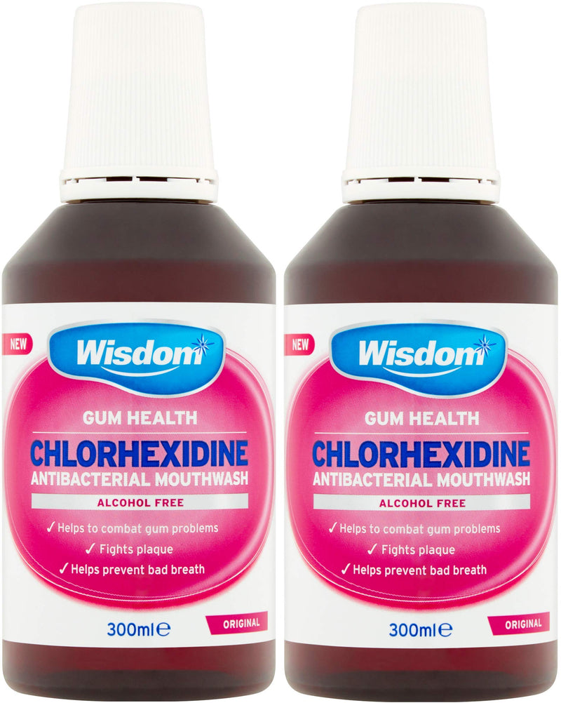 Wisdom Chlorhexidine Mouthwash - Original - Alcohol Free (2 x 300ml Bottles) 300 ml (Pack of 2) - BeesActive Australia