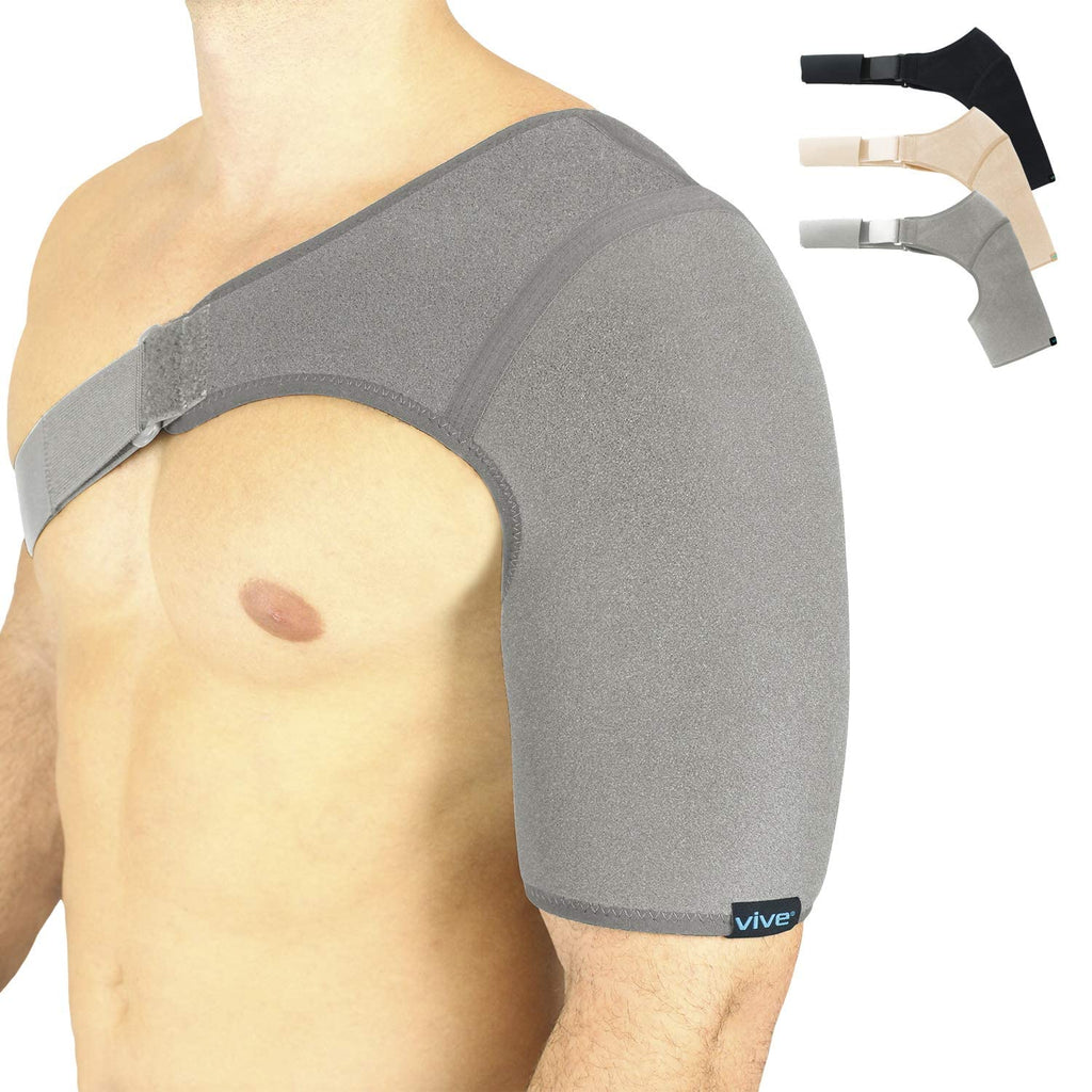 Vive Shoulder Brace - Rotator Cuff Compression Support - Men, Women, Left, Right Arm Injury Prevention Stabilizer Sleeve Wrap - Immobilizer for Dislocated AC Joint, Labrum Tear Pain (Gray, Small) Gray - BeesActive Australia