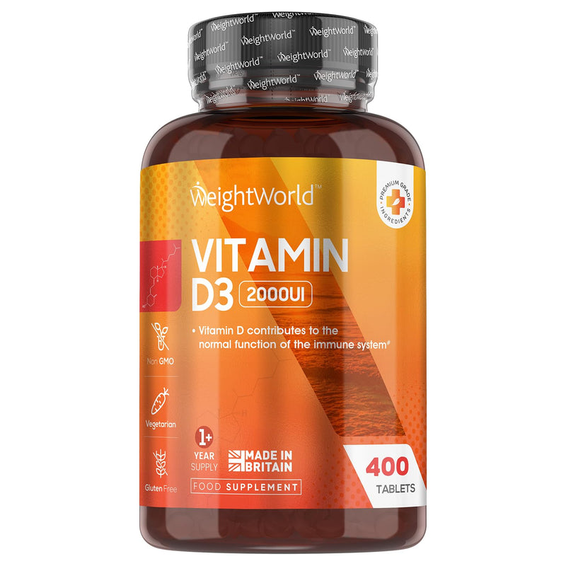 Vitamin D3 2000 IU - 400 Tablets (Over A Year Supply) Natural Vitamin D Tablets, Vitamin D Contributes to Normal Immune System & Blood Calcium Levels (EFSA), Vegetarian - Easy to Take Micro Tablets - BeesActive Australia