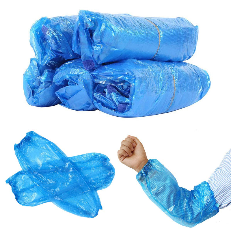 STGOOD Disposable PE Sleeves Covers, 100PCS Transparent Blue Waterproof Arm Protectors, 15.7 Inches - BeesActive Australia