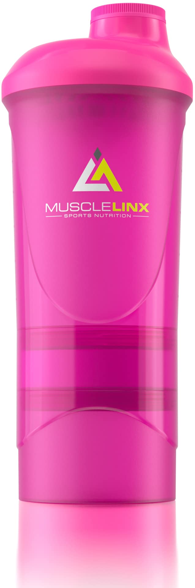 Pink Protein Shaker Plus Storage Screw top 100% Leak Proof Drinks Bottle 500ml to 700ml by Musclelinx - BeesActive Australia