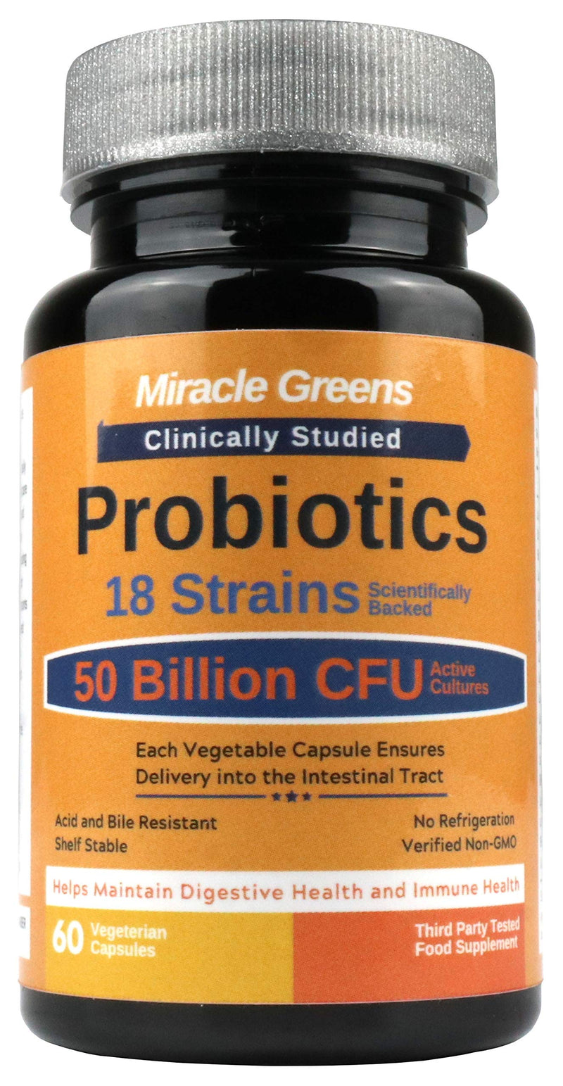 Powerful 50 Billion CFU Probiotics - 18 Strains, Stomach Acid Resistant, Shelf Stable | Highest Strength Bacterial Cultures � Keeps Digestive System Healthy | 60 Vegan Capsules for Men and Women - BeesActive Australia