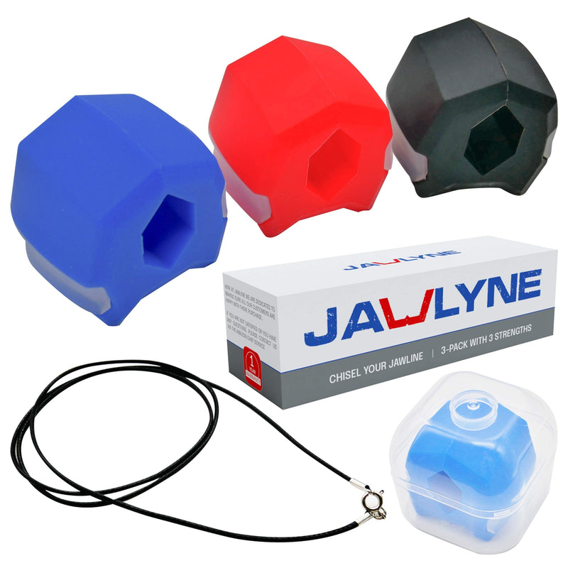 Jawlyne - Jaw Exerciser 3 Pack with 3 Strengths Jawline Toner Exerciser for Men and Women - With Necklace and Storage Containers - BeesActive Australia