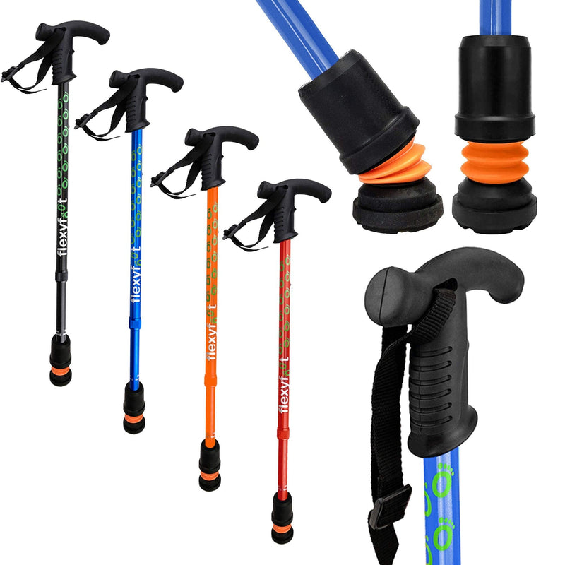 Flexyfoot Shock Absorbing Derby Handled Walking Stick | Improved Comfort, Improves Grip, Improves Safety Blue - BeesActive Australia