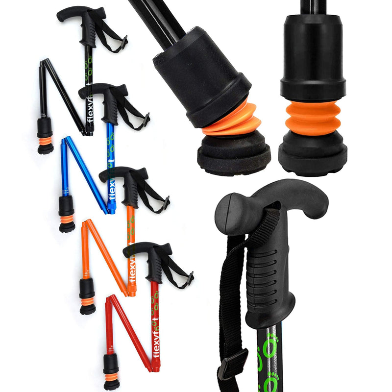 Flexyfoot Shock Absorbing Derby Handled Folding Walking Stick | Improved Comfort, Improved Grip, Improved Safety Black - BeesActive Australia