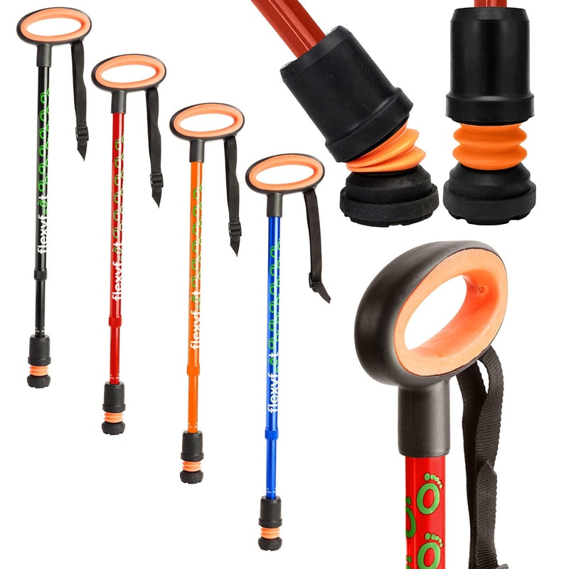 Flexyfoot Shock Absorbing Oval Handle Walking Stick - Improved Comfort, Improved Safety, Improved Grip – Colour: Red Single - BeesActive Australia