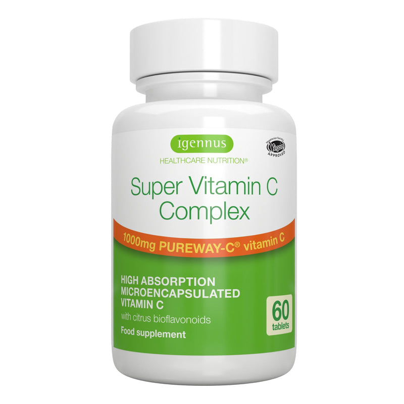 Super Vitamin C Complex 1000mg, Superior Absorption, Non-Acidic Pureway-C, Vegan, Immune System Booster with Bioflavonoids, 60 Tablets, by Igennus - BeesActive Australia