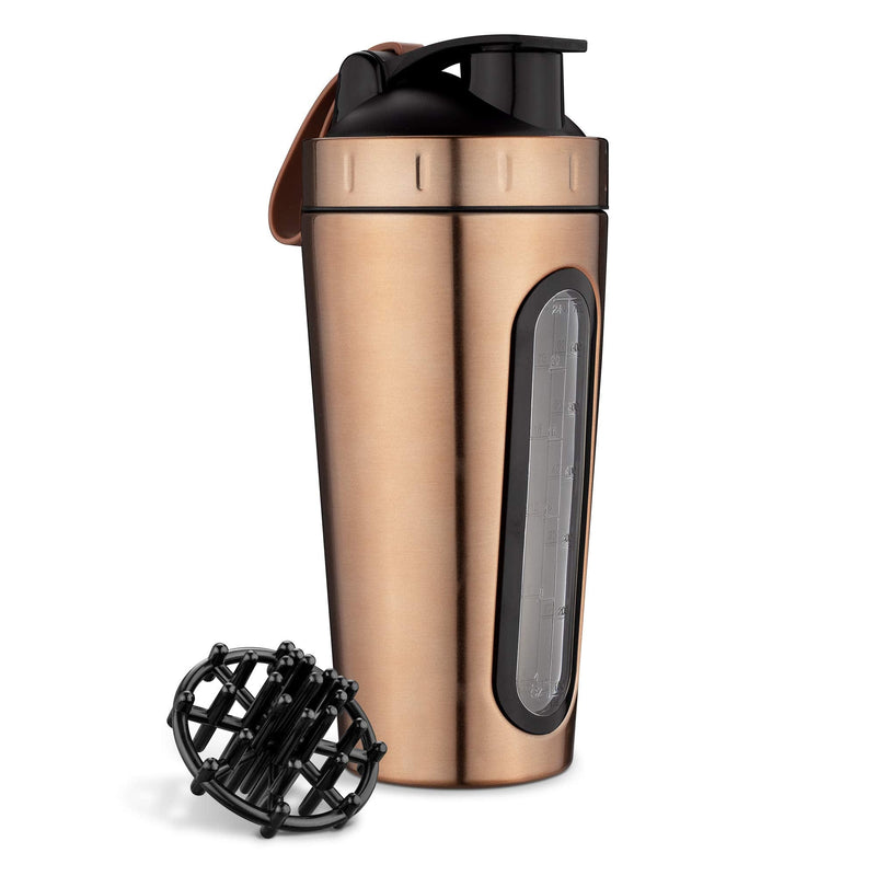 Navaris Stainless Steel Protein Shaker - 750ml Metal Nutrition Protein Fuel Drink Bottle with Mixer Blend Ball - 0.75 Litre Protein Shaker - Copper 750 ml (Pack of 1) Metallic Copper - BeesActive Australia