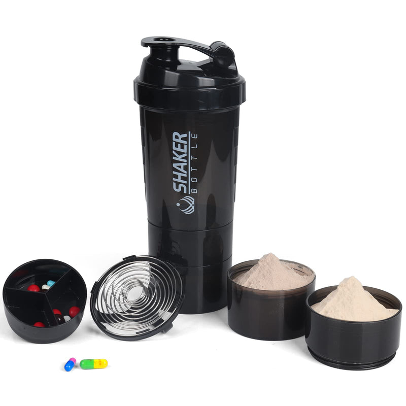 VECH Protein Powder Shaker Bottle - Sports Water Bottle - Non Slip 3 Layer Twist Off GYM Cups with Pill Tray - Leak Proof Mixer 16 oz Shake Cup with Storage (Black) Black - BeesActive Australia