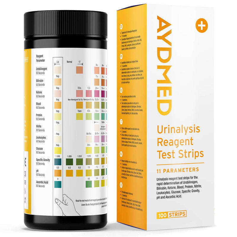 100 x Aydmed 11-in-1 Urinalysis Test Strips 11 Parameter Urine Test Strips for Urobilinogen, Bilirubin, Ketone, Blood, Protein, Nitrite, Leukocytes, Glucose, Specific Gravity, pH & Ascorbic Acid 100 Count (Pack of 1) - BeesActive Australia