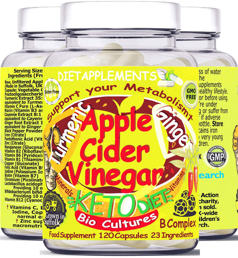 Raw Unfiltered Apple Cider Vinegar with The Mother, Turmeric 1400mg, Ginger, Black, Cayenne Pepper, Bio Cultures. 2775mg/serving. Metabolism Vitamins. Vegan Vegetarian High-Strength Complex. (1) 1 - BeesActive Australia