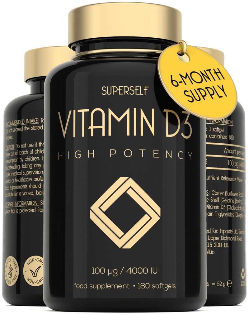 Vitamin D3 4000 IU - Vitamin D Tablets High Strength - 180 Softgel Capsules - VIT D Supplement for Strong Bones, Muscles, Teeth, Immune System - High Absorption Cholecalciferol D3 Vitamins 4000IU 180 Count (Pack of 1) - BeesActive Australia