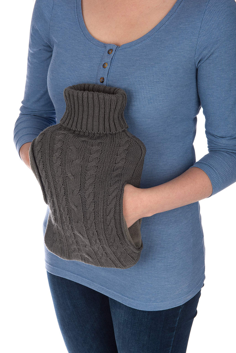 FiNeWaY 2L Hot Water Bottle Body Warmer with Pocket � for Back Neck Shoulder Leg Arthritis Pain Relief Aches Cramp (Knitted Grey) Knitted Grey - BeesActive Australia