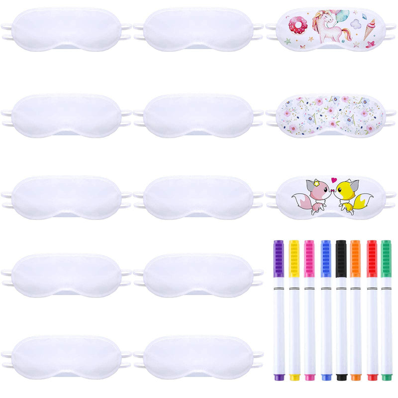 10 Pieces White Eye Sleep Sublimation Coverings Sleep Shade Blindfold Soft Eye Covering Color Your Own Eye Covering with 8 Pieces Fabric Marker Pens for Sleeping Travel Team Games Party Supply - BeesActive Australia