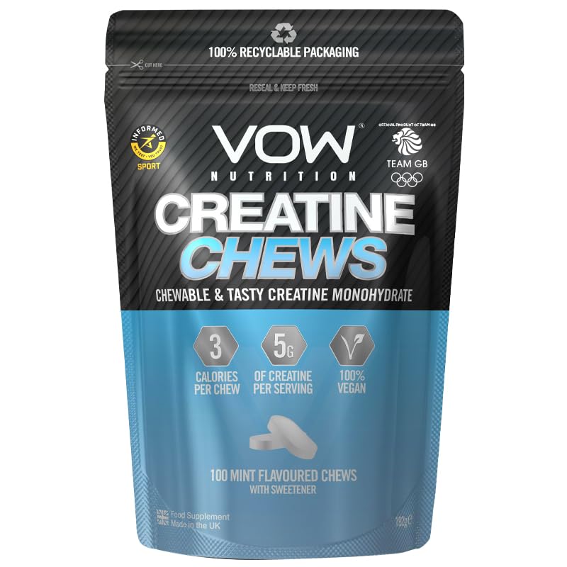 VOW Nutrition Creatine Chews,100 Mint Flavoured Chews, Creatine Monohydrate, Convenient & Tasty Chewable Creatine Informed Sports Approved (Mint) - BeesActive Australia