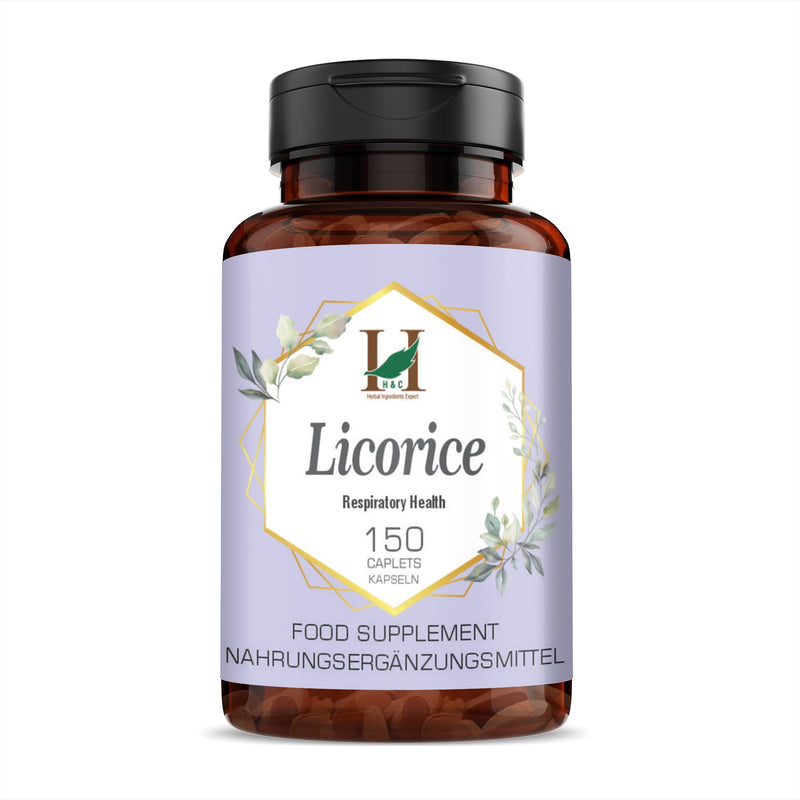 H&C Licorice Caplets/Tablets (Glycyrrhiza Glabra) - 750mg, 150 Caplets | for Healthy Digestive Function & Improves Respiratory System 750mg Caplets - BeesActive Australia